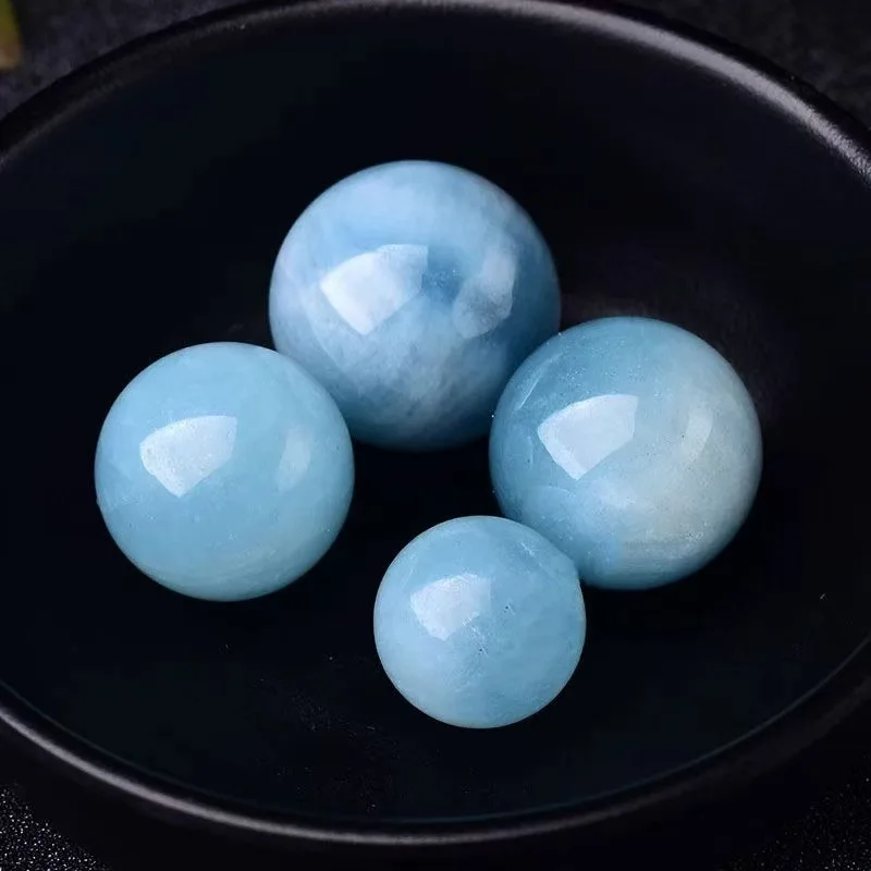 Authentic Natural Aquamarine Round Sphere Healing Stone Throat Chakra Mineral Crystal Ball for Peace Protection Home Altar