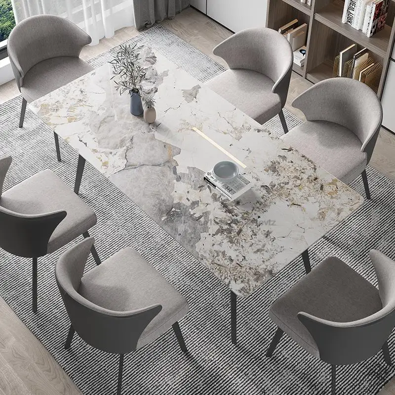 Italian Light Luxury Pandora Stone Bright Slate Dining Table And Chairs Modern Minimalist Small Apartment Rectangular Table