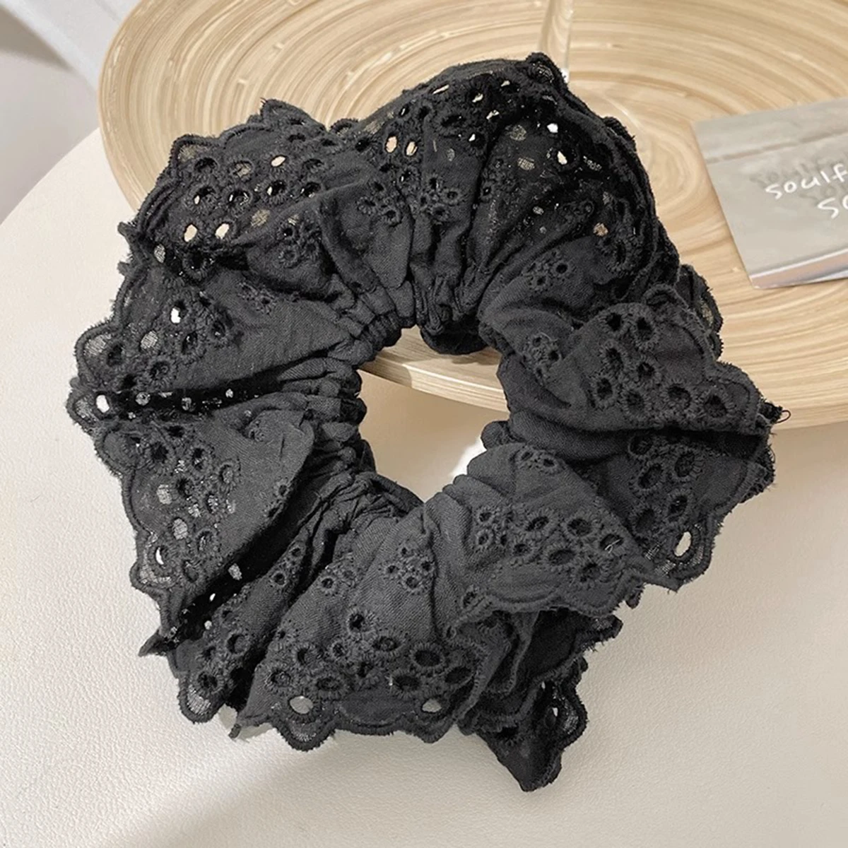 Super Beautiful Lace Hollow Lace Large Intestine Hair Band Rubber Band Hair Rope Head Rope French Vintage Hair Accessories