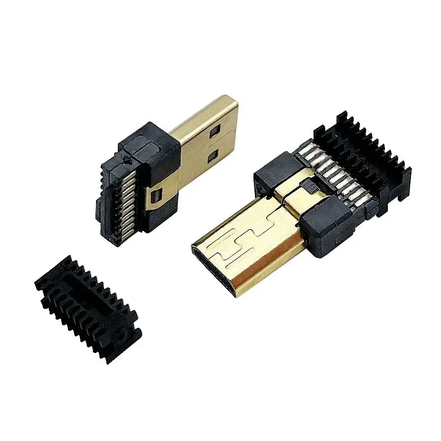10PCS HDMI connector D-type male connector with soldering wire, equipped with iron sheet casing and 32AWG wire clamp