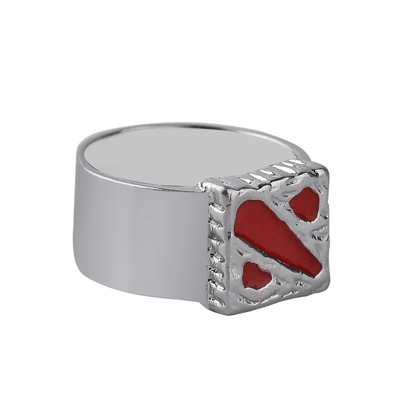 Groothandel Dota 2 Ring Dota2 Logo Teken Symbool Zilveren Kleur Rood Emaille Classic Fashion Hot Game Cosplay Sieraden Voor Mannen en Vrouwen