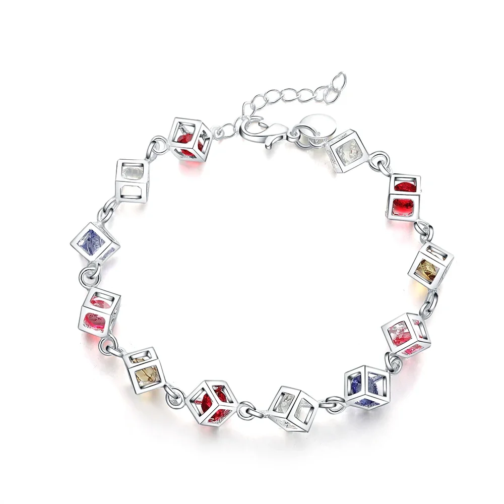 925Silver color exquisite stone checkered bracelet fashion charm wedding women lady cute gift jewelry female section H220