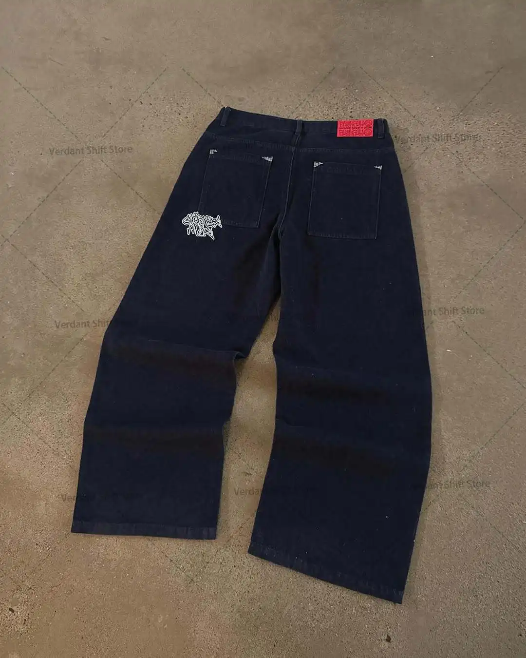 

Men's Y2K Pocket Embroidered Wide-Leg Jeans Street Gothic Hip-Hop Loose-Fit Fashionable Versatile Casual Trousers Men's Pants