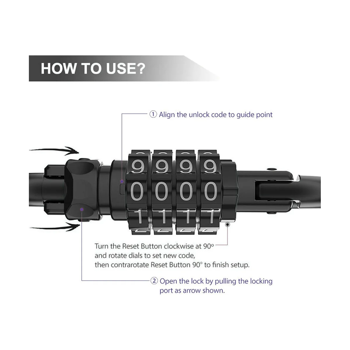 Combination Locks, 4-Digit Heavy Duty Carabiner Clips, D-Shaped Code Lock for Looped Bike Security Cable Lock