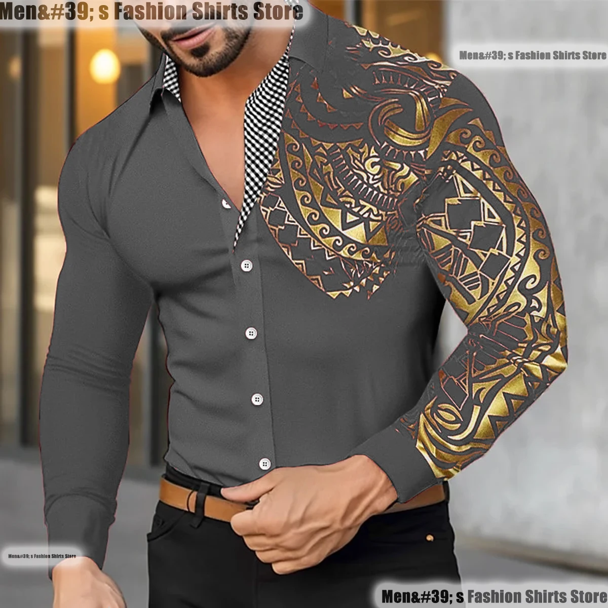 

Men's shirt butt shirt casual shirt gray white long-sleeved spring and autumn wedding party XS-6XL fast delivery