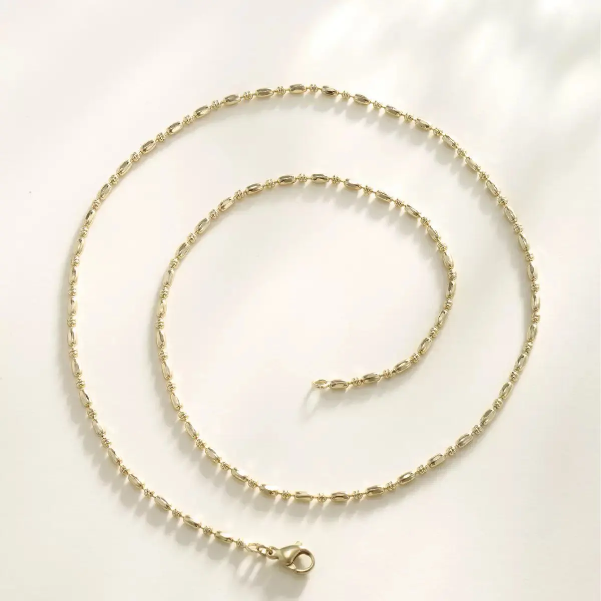 مجوهرات XP - 50 سم × 1.5 مم 14 قيراط مطلية بالذهب الفاتح مزيج طويل الخرز سلسلة صغيرة القلائد للنساء الرجال مجوهرات الأزياء