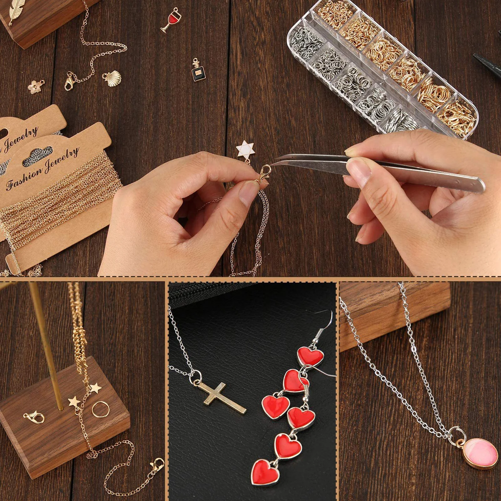 

15mm Copper Coated Iron Chain Gold White K Color 3M DIY Jewelry Making Kit Craft Tools Lobster Clasps Open Rings Metal