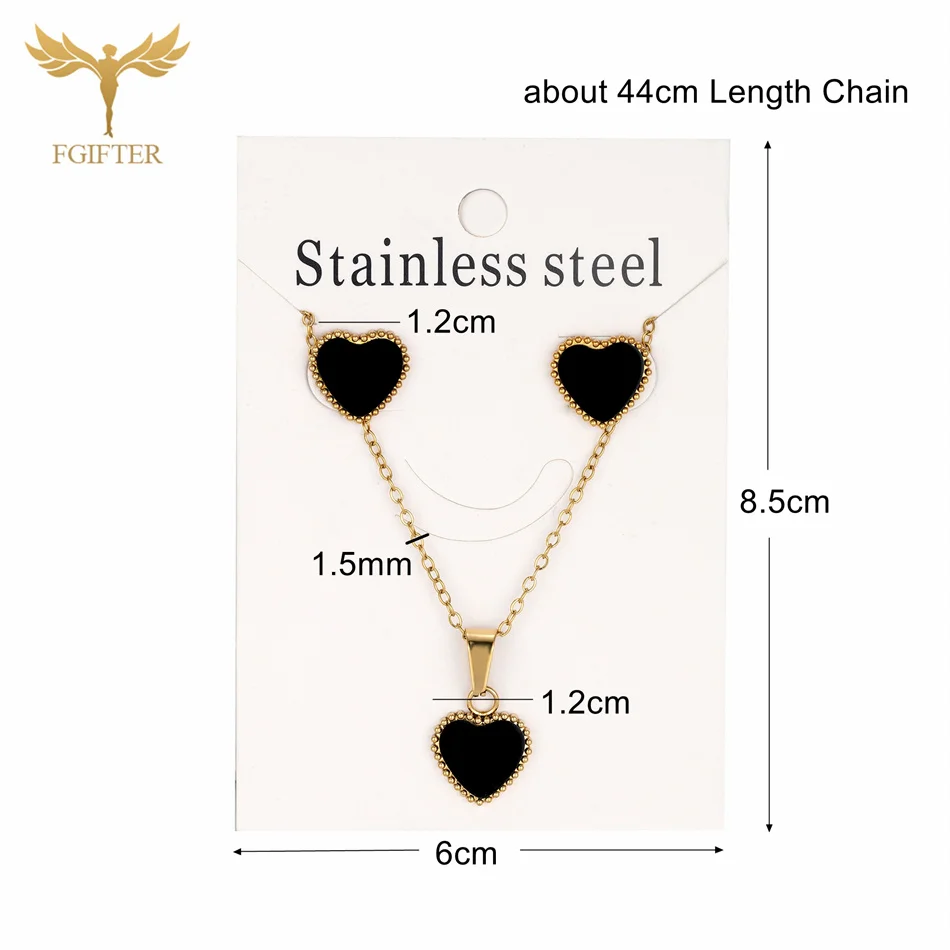 Fashion Women Jewelry Set Wedding Engagement Gifts Golden Stainless Steel Heart Earrings Pendant Necklace High Quality Plated