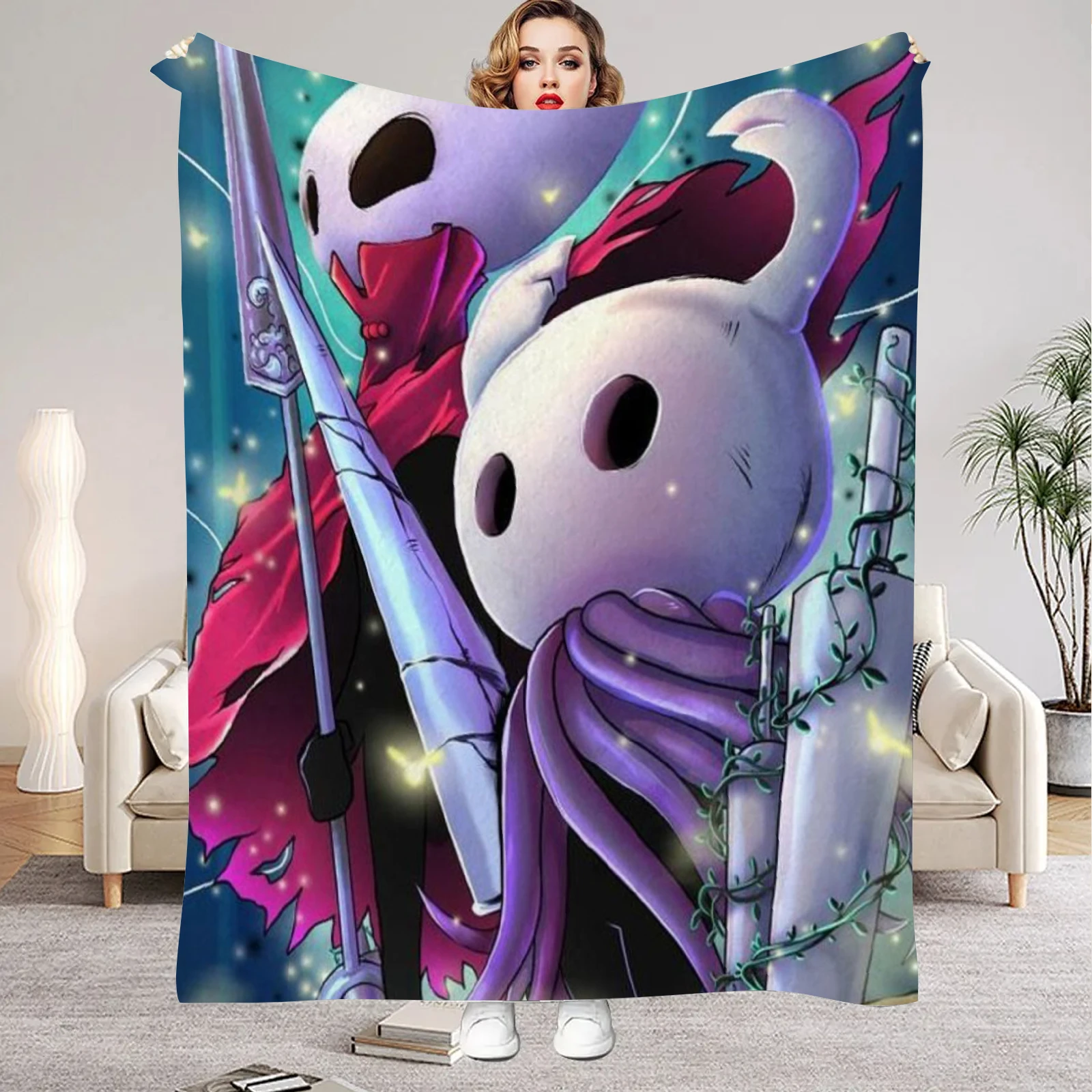 Hollow Knight Decke, Cartoon-Spiel, bedruckte Flanelldecke für Zuhause, Wohnzimmer, Schlafzimmer, Dekor, Neujahr, Weihnachtsgeschenk für Fans