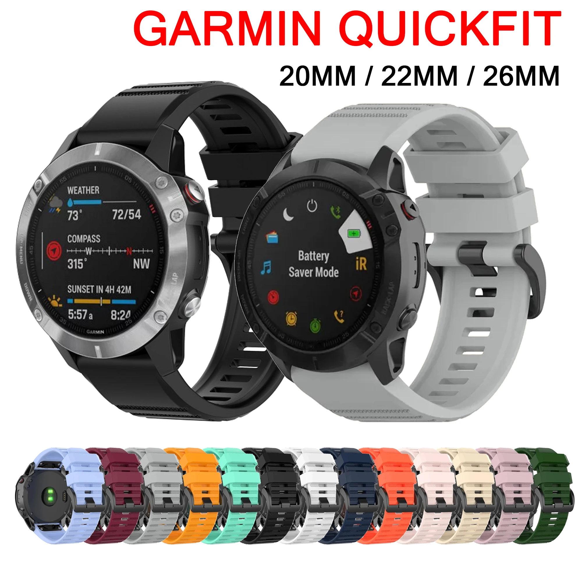 

QuickFit 20mm 22mm 26mm Silicone Band For Garmin Fenix E 8 47mm 51mm 7 7X 6 6X 5 5X Plus/Enduro 3/Epix Pro Gen 2 Strap Bracelet