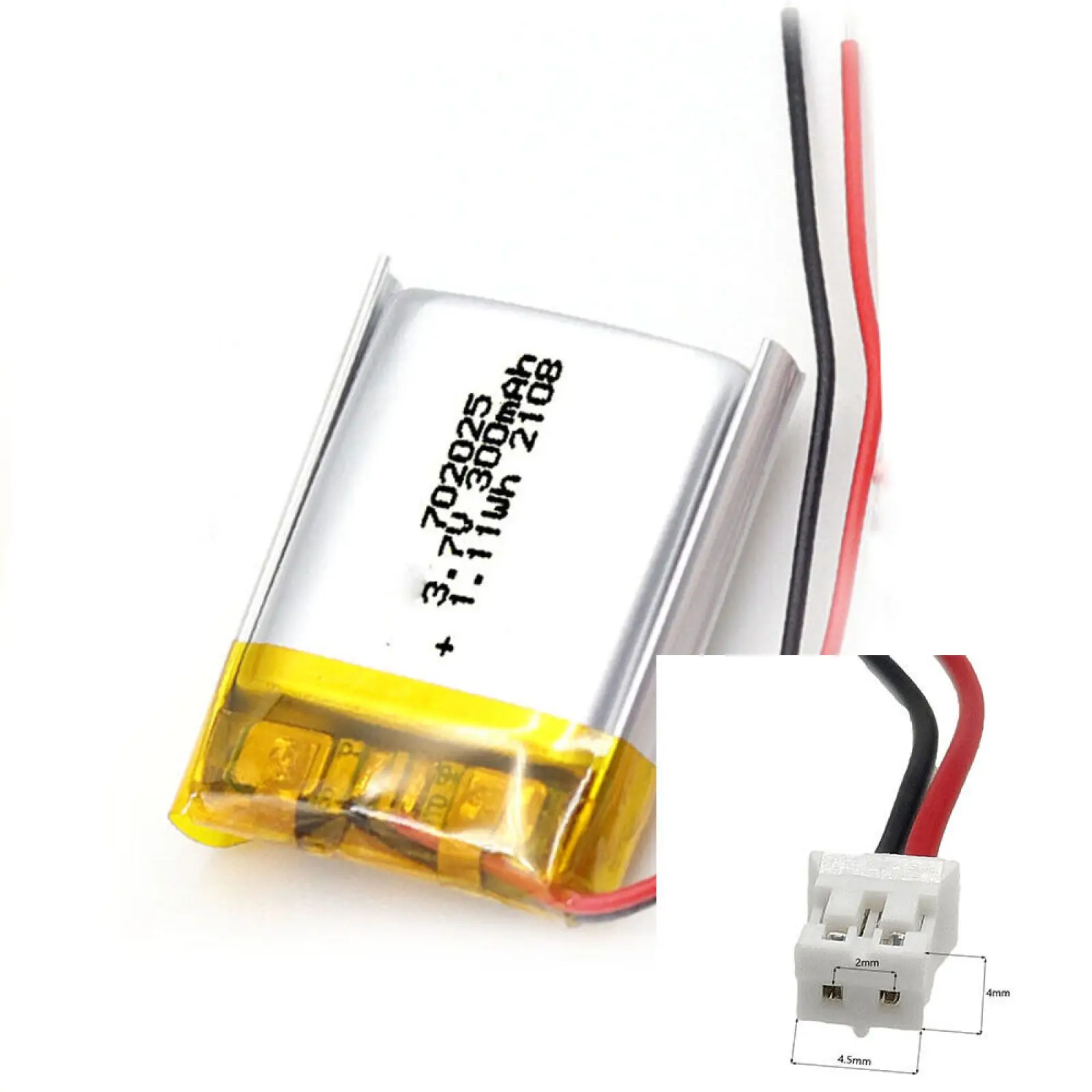 3.7V 300mAh 702025 Li-Polymer Li Battery JST-PH 2pin 2.0 For LAPTOP SMART WATCH MP4 CAMERA POWER BANK MP3 GPS TABLET DVD