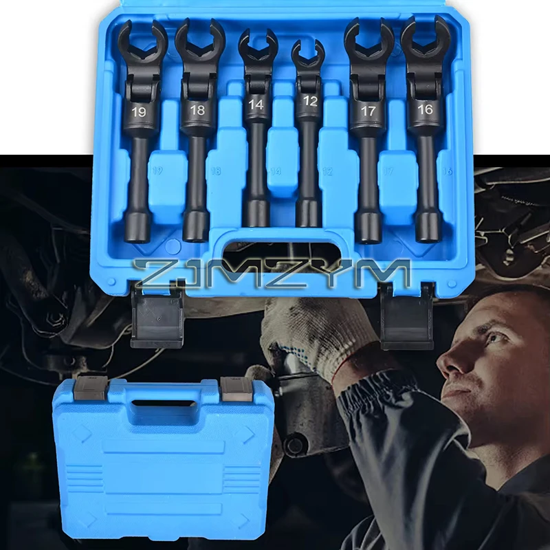 6Pcs Diesel Injector Line Flex-Head Socket Wrench Set Pipes Open Ende 12/14/16/17/18/19mm Auto Repair Tools