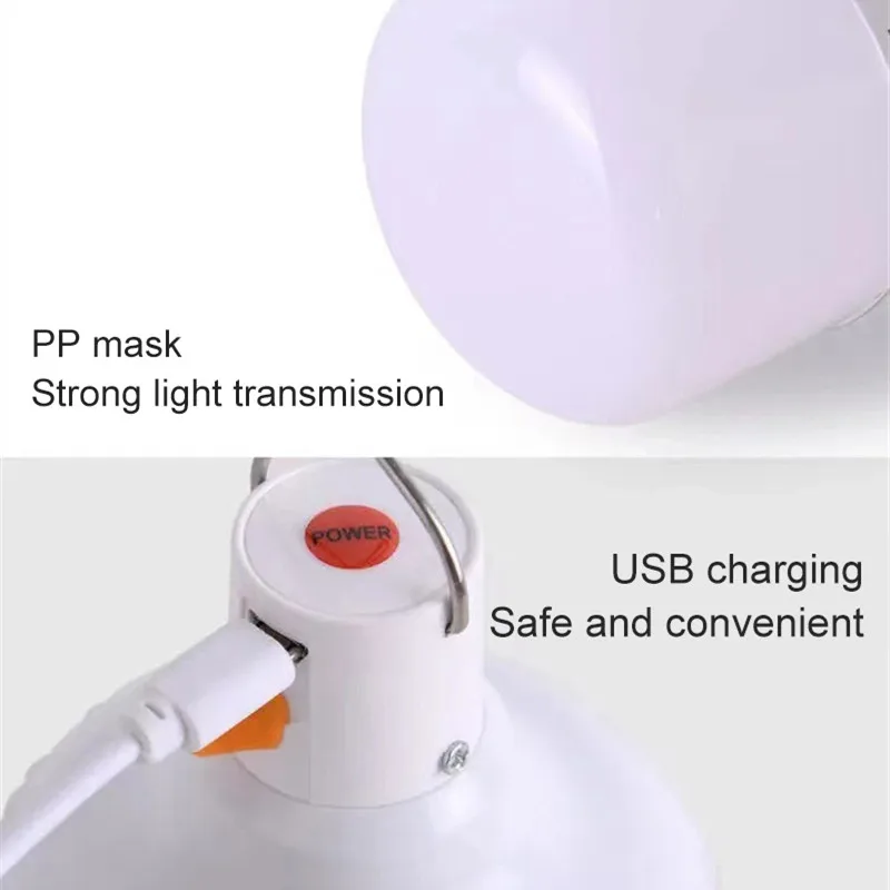 Outdoor USB Rechargeable LED Lamp Bulb 60W Emergency Light Hook Up Camping Fishing Portable Lantern Night Light