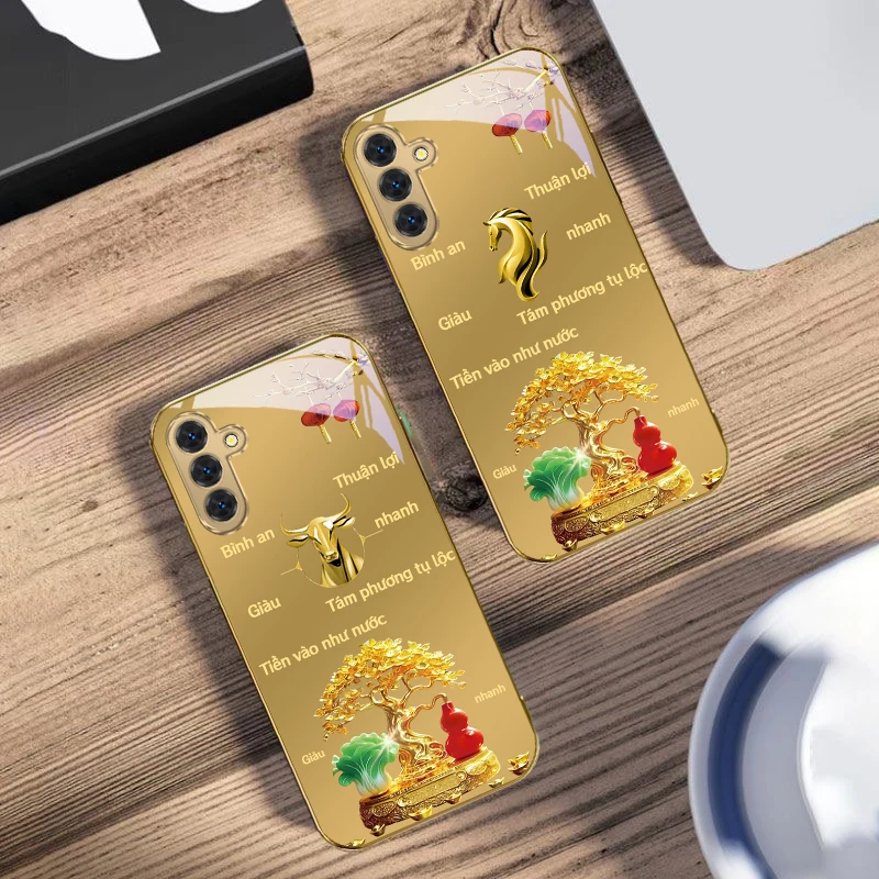 التدرج الذهبي النمر لسامسونج غالاكسي S20 FE S21 S22 S23 زائد S24 الترا 25 الترا S21 + S9 + S22Plus الذهبي الزجاج جراب هاتف #5