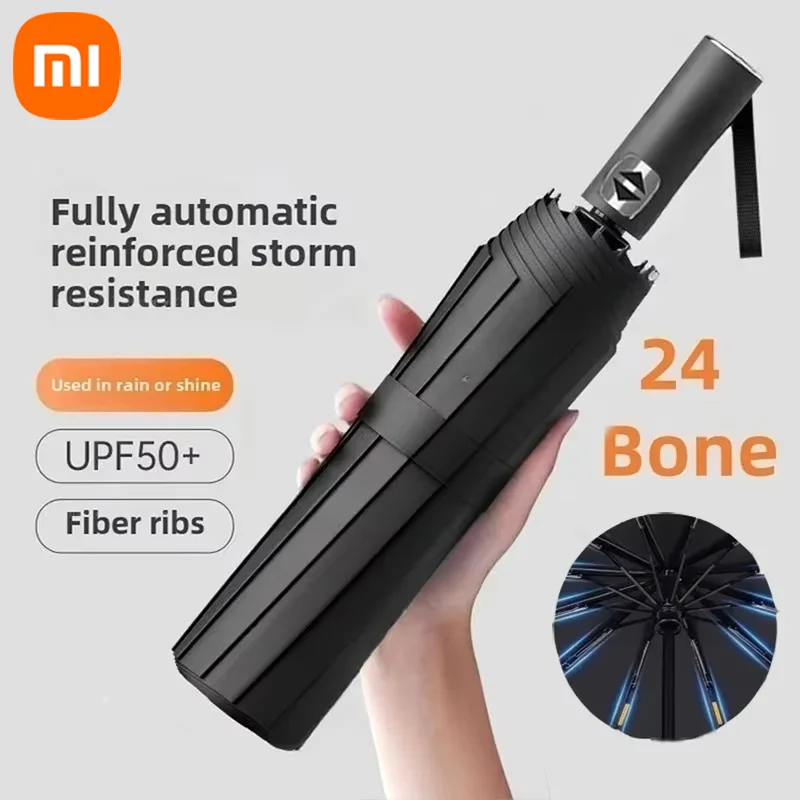 Paraguas Automático Xiaomi 24 Skeleton, Color Sólido, Ligero, Plegable, Tamaño Grande, Protección UV para Exteriores