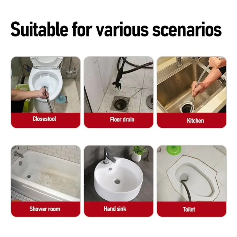 DT19-Flexible Manual Drain Clog Remover Spring Efficient For Kitchens Versatile Drill Powered