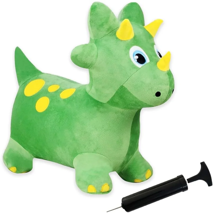 ぬいぐるみグリーン恐竜バウンス乗用玩具、ポンプ付きインフレータブルホッパー、幼児用おもちゃ、屋内外遊びに最適、安全で柔らかいデザイン