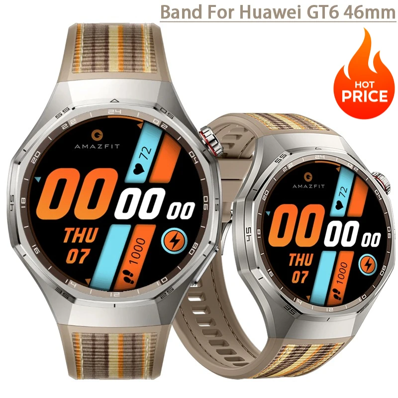 

Силиконовый нейлоновый тканый ремешок для Huawei Watch GT6 Pro 46 мм, спортивный браслет, сменные аксессуары для браслета