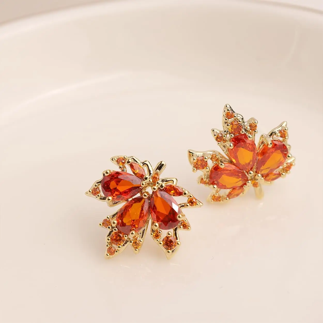 Women's Gold Plated Maple Leaf Stud Earrings, Statement Jewelry