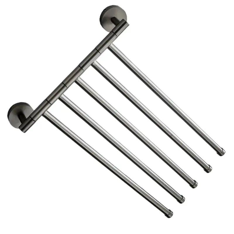 Professional Wall Mounted Folding Towel Rack 5 Bar Brass Rotating Bathroom Towel Bar Movable Towel Holder Shower Shelf