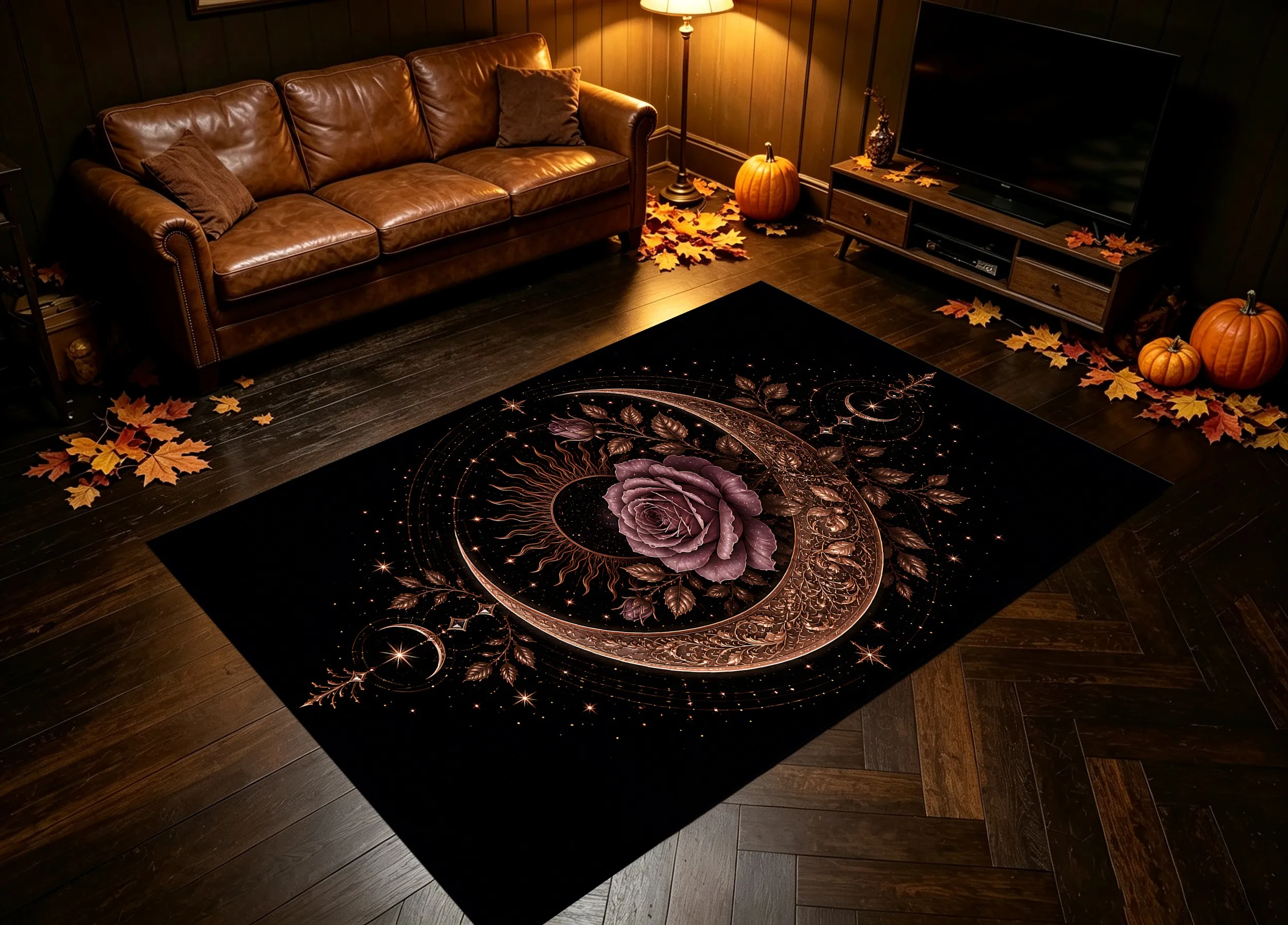 Velvet Rug Carved Crescent Moon Dark Purple Rose Star Dark Gothic for Entryway Bedroom Home Decor