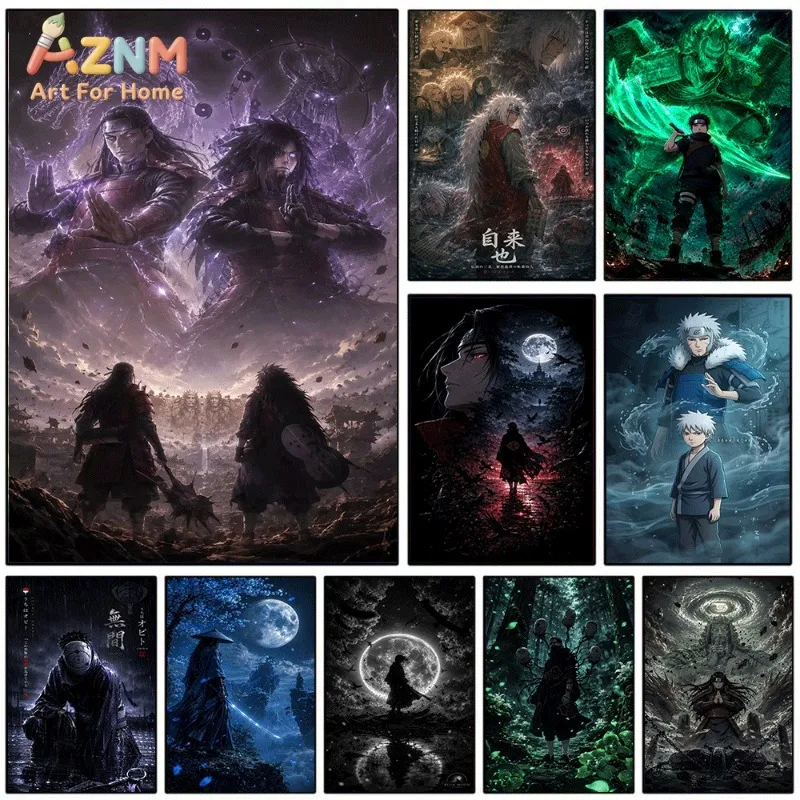 Naruto Canvas Wall Art Hashirama Madara Battle Scene Anime Print With Legend Ninja Portraits For Teen Boys Bedroom Unframed