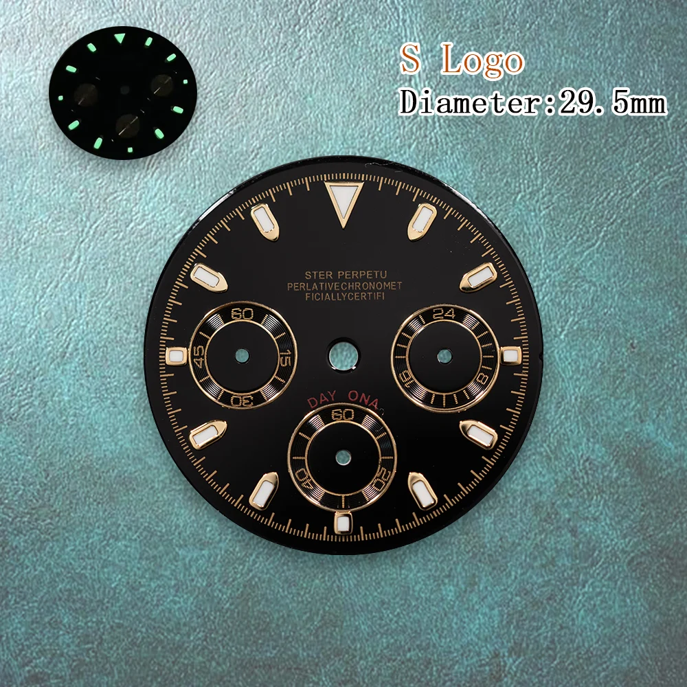 29.5mm S Logo Blue panda dial VK63 Dial golden  inner Suitable for VK63 Movement Green Luminous Watch Modification Accessories ﻿