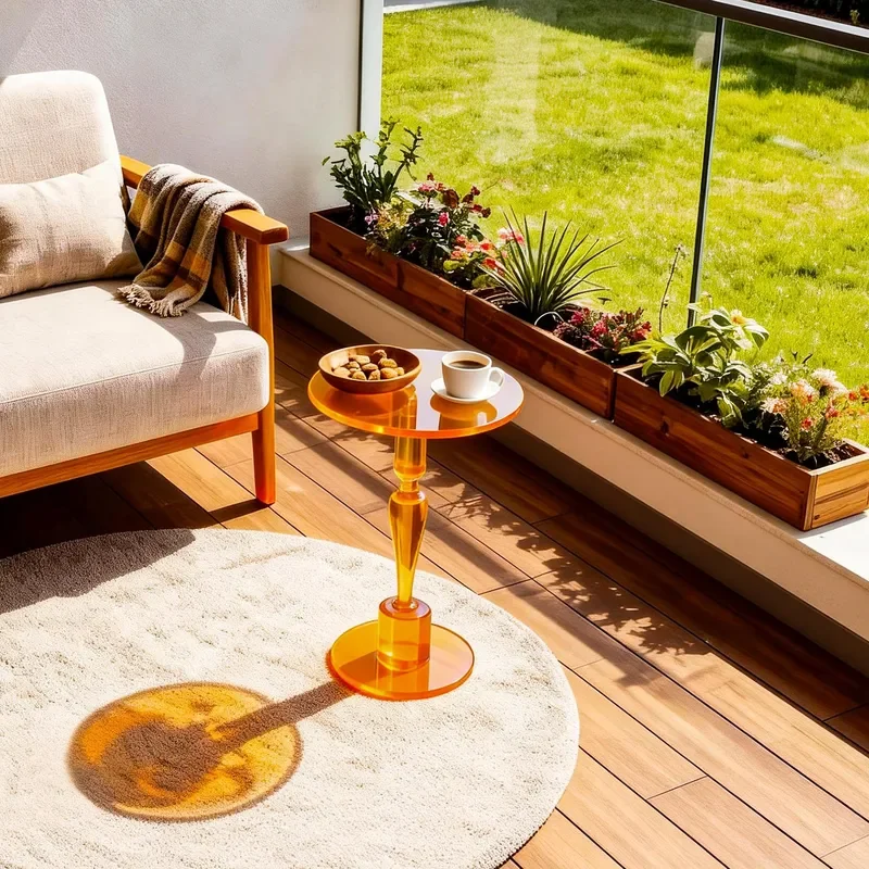Modern Transparent Acrylic Side Table Round Coffee Table for Living Room Sofa Balcony Simple Designer Small End Table Home