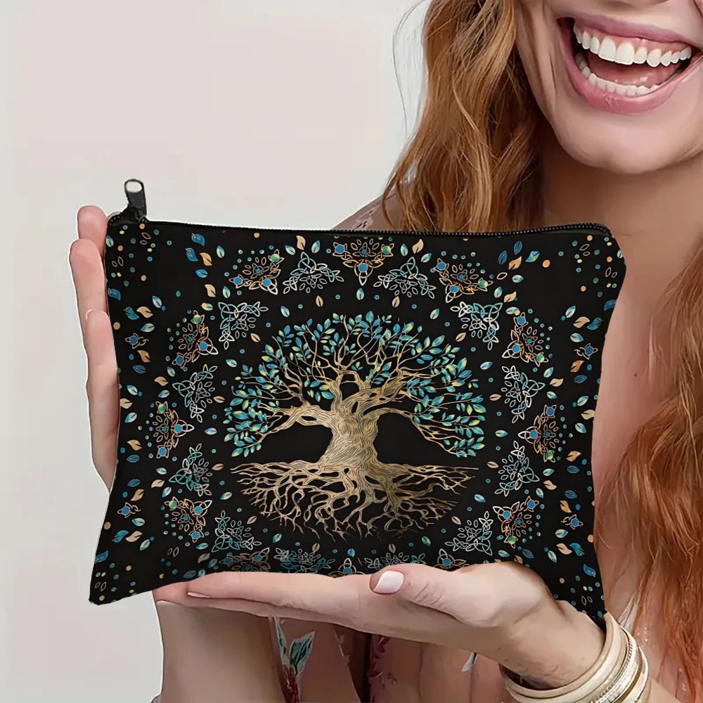 1pc Tree Of Life Tarot Print Cosmetic Bag Witch bag Lightweight Clutch Coin Purse Zipper Portable Makeup Pouch 4