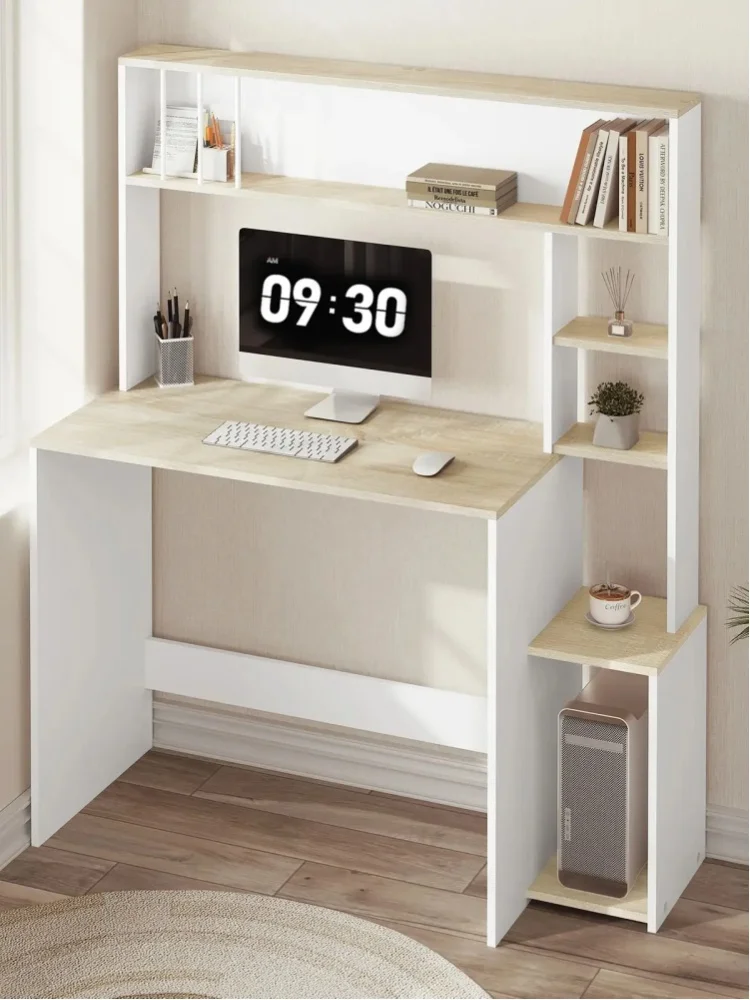 Computertisch mit Stauraum, Schreibtisch mit 5 Ablagen, 113,5 x 45 x 139 cm, Lern- und Gaming-Tisch, skandinavischer Schreibtisch für Büro und Wohnzimmer