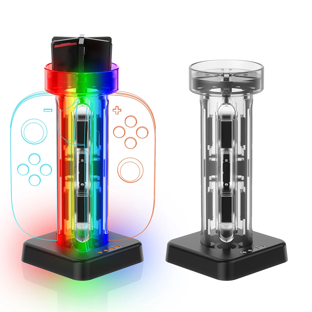 4 In 1 Game Controller Charger with Cassettes Slot Small Handle Charging Base RGB Controller Stand for NS Accessories