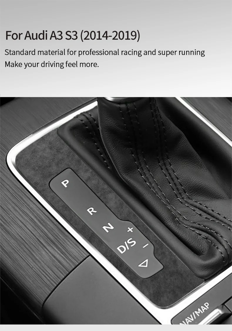 Für Audi Sport 8V A3 S3 (2014-2019) Hergestellt aus Alcantara Gear Shifter Panel Trim Aufkleber Auto Performance Interior Tuning Zubehör – Detail 1