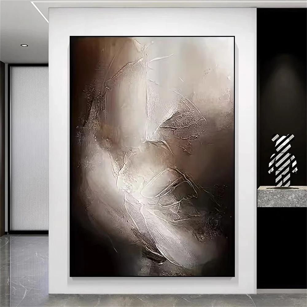 

100% Hand Drawn Abstract Oil Painting,Atmospheric, Black Gray Canvas, Wall Art Painting, Picture For Home And Living Room Decor