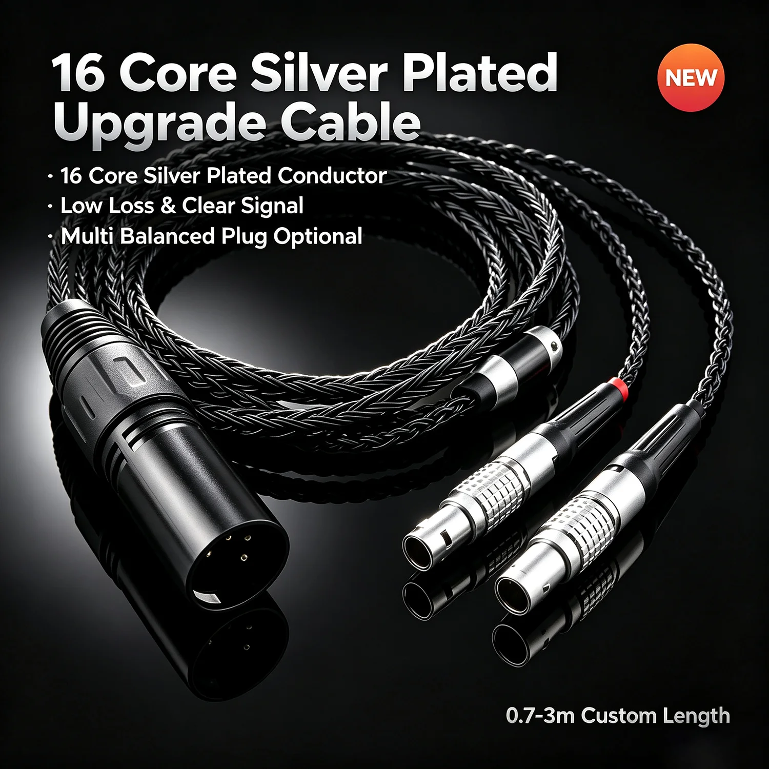 Replacement Cable 4Pin XLR 4.4mm 16 Core Silver Plated OCC Headphone Upgrade Cable for Focal Utopia ELEAR Clear MG Bathys,