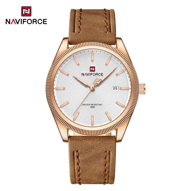 9276L NAVIFORCE Men's Business Casual Watch Men's Quartz Watch Date Display Luminous Pointer Leather Strap Man Fashion Watches