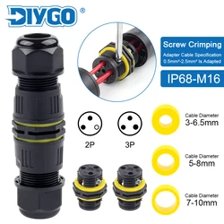 Conector impermeable IP68 M16, adaptador de Terminal de cableado de tornillo de 2/3 pines para conector de cable eléctrico de luz LED, caja de conexiones para exteriores