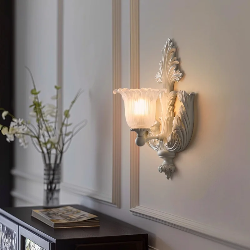 مصباح جداري على شكل زهرة منحوتة من الجبس الفرنسي لغرفة المعيشة وأريكة خلفية ومصباح جداري لممر الفندق #2