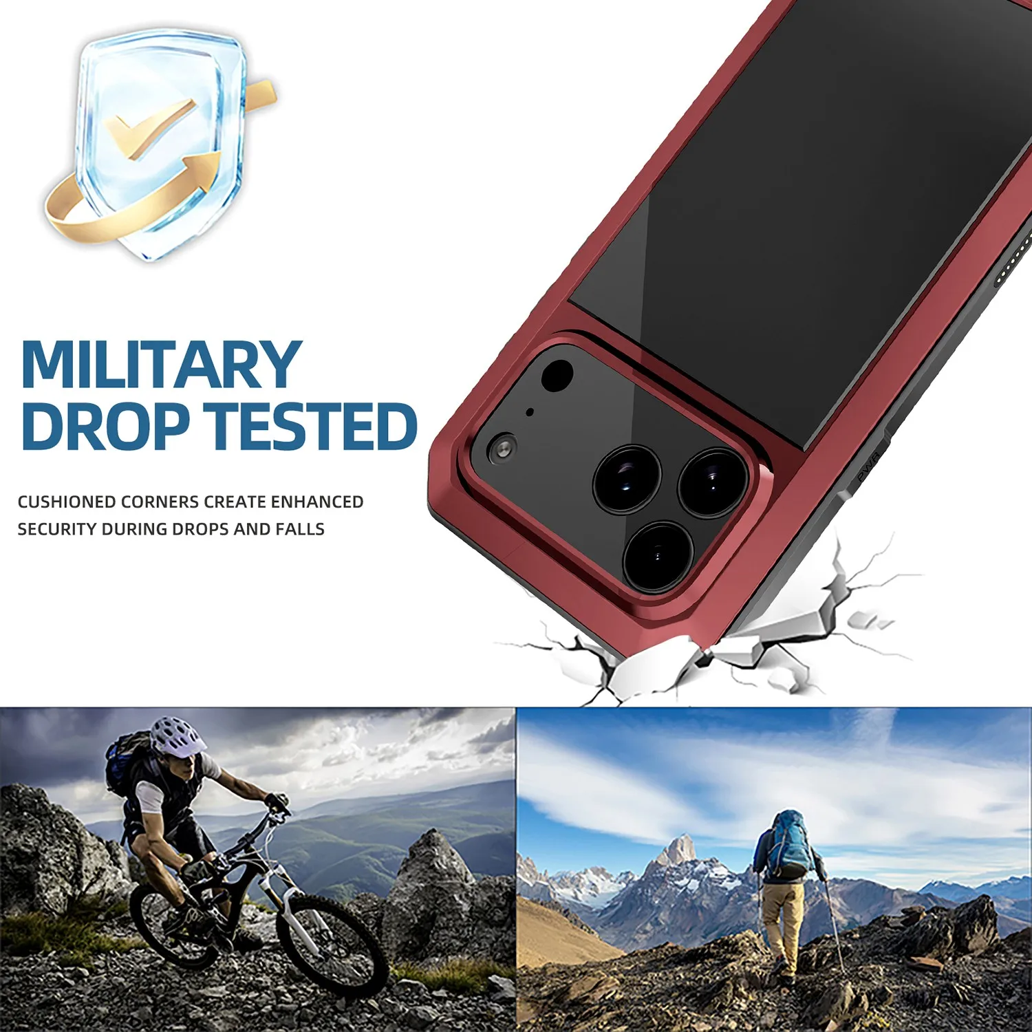 حافظة معدنية لهاتف آيفون اير 17 16e 16 15 14 13 12 11 Pro Max XS XR 8 7 Plus غطاء صلب قوي مقاوم للصدمات شاشة زجاجية