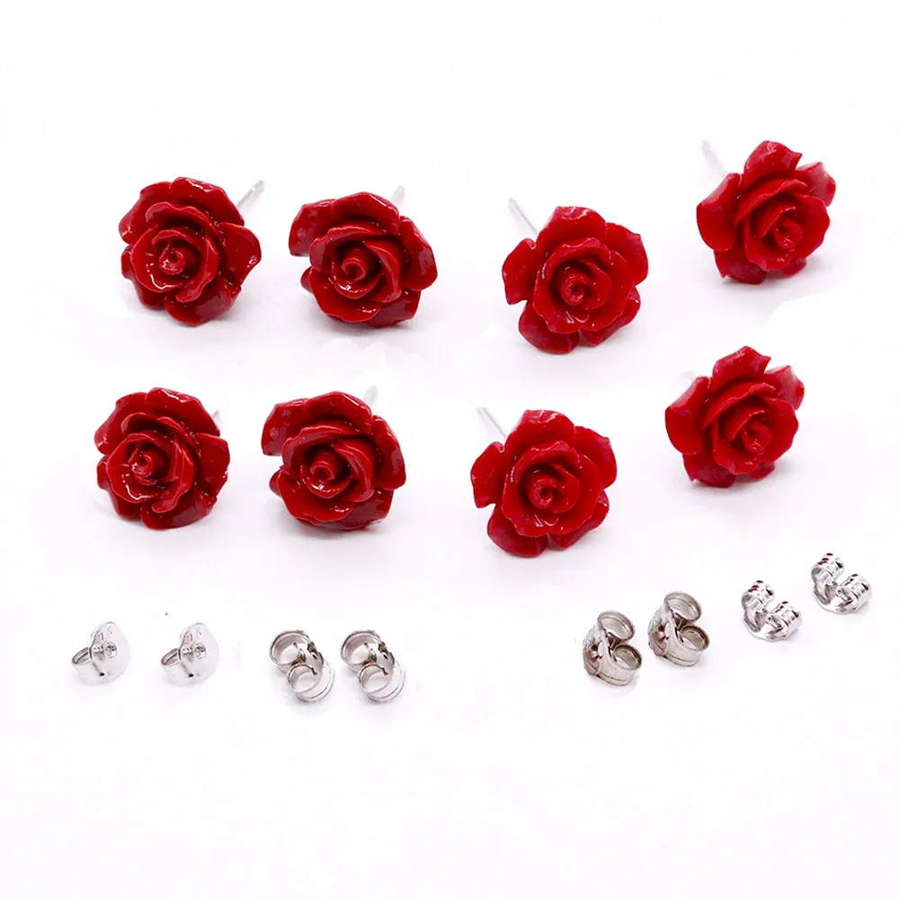 Red Coral Earrings Rose Stainless Steel Earrings Natural Sea Bamboo Coral Stud Earrings for Women Engagement Wedding Jewelry