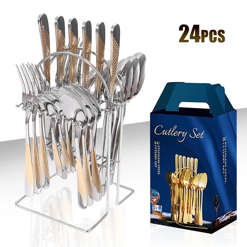 

24pcs Stainless steel tableware suit star steak knife and fork dessert spoon tableware tableware mounts