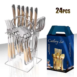 24pcs Stainless steel tableware suit star steak knife and fork dessert spoon tableware tableware mounts