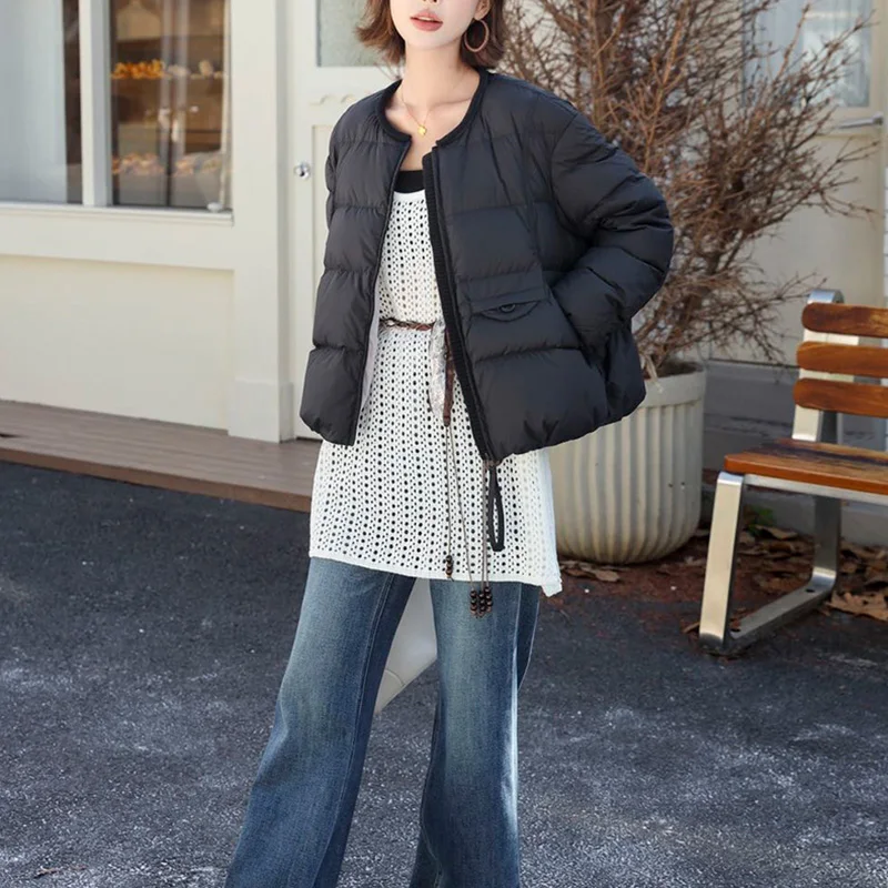 ラウンドネック 軽量 薄手 暖かい レディース ダウンジャケット 2025年冬新作 90%ダックダウン 高品質 レディース ダウンジャケット ファッション パーカー H744