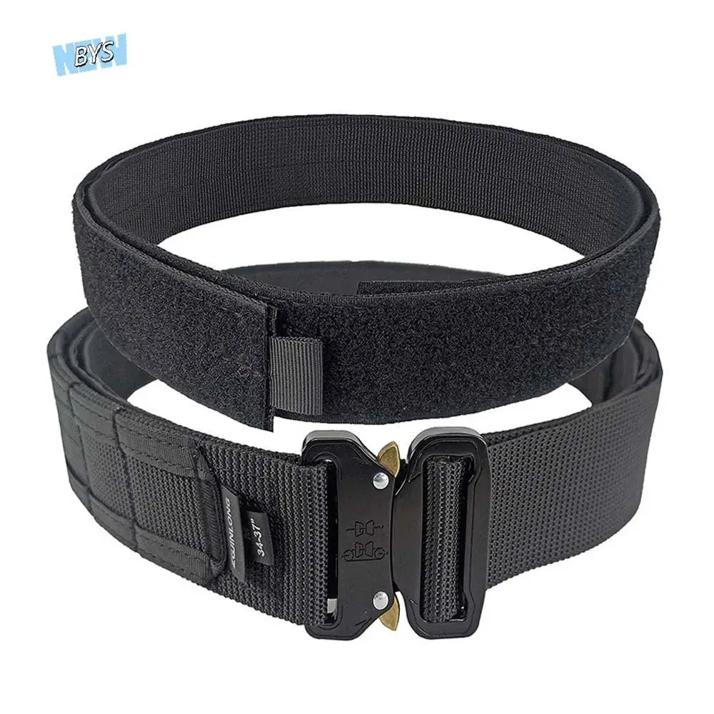 موضة قابل للتعديل 2 في 1 حزام الخصر بلون سبيكة مشبك الرجال حزام نايلون الملمس سبيكة شنت حزام الهدايا #1