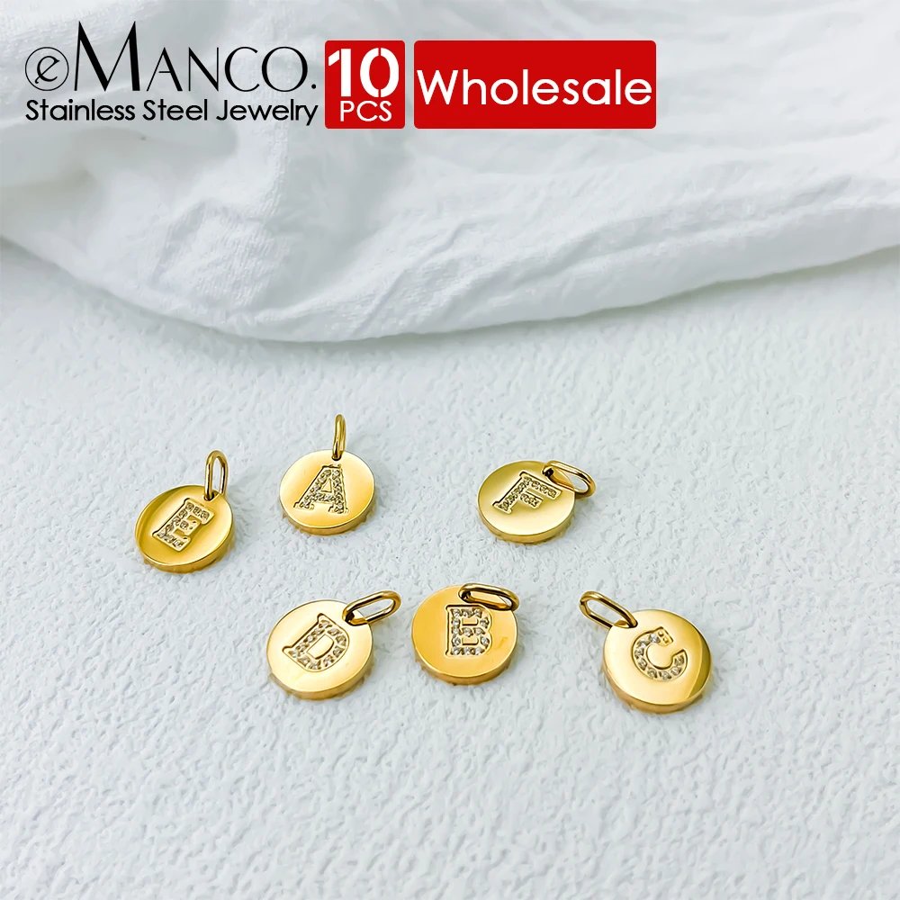 eManco  10PCS DIY Pendant for Making Women's Necklace Bracelet Jewelry Wholesale Zirconia Golden Alphabet Charms A-Z Letter