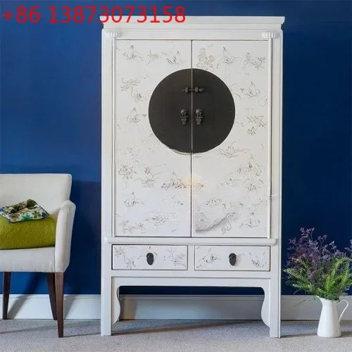 New Chinese solid wood hand-painted gold-painted butterfly wardrobe painted large wardrobe black locker