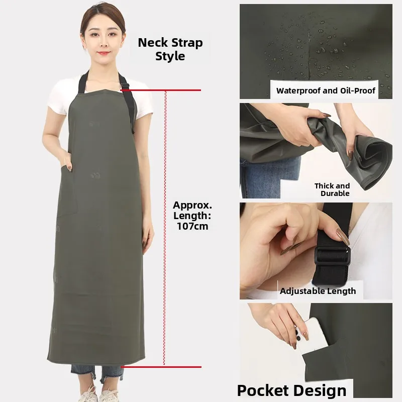 

Thiened Waterproof Oil-resistant Stone Material Apron Men's Long Kitchen Fiery Workwear Resistant to Wear for Cooking