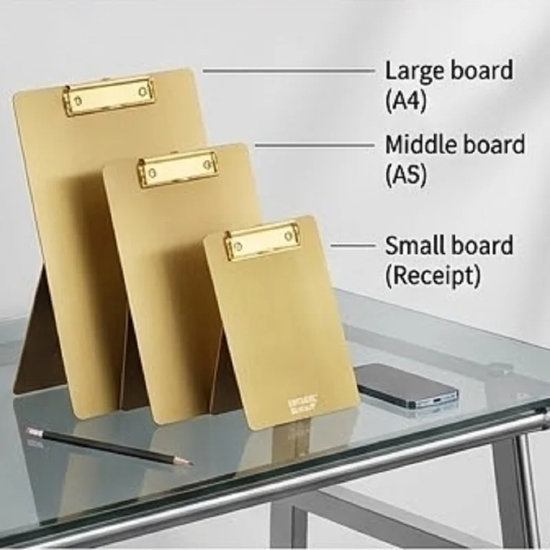 Premium Gold Stainless Steel Writing Clipboard A4 - Durable Metal Hardboard Clip for Stationery, Menus, and Writing Pad