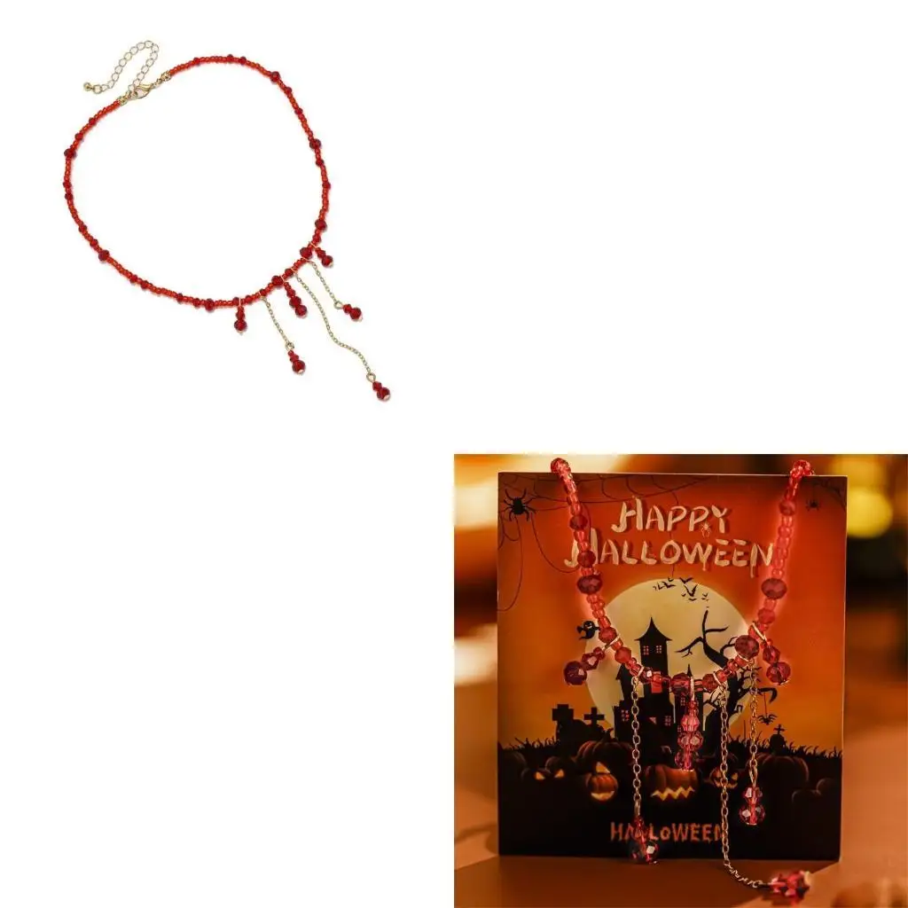 

A52E Halloween Theme Necklace Blood Drop Necklace Crystal Necklace Multifuntional Accessory Suitable for Various Outfits