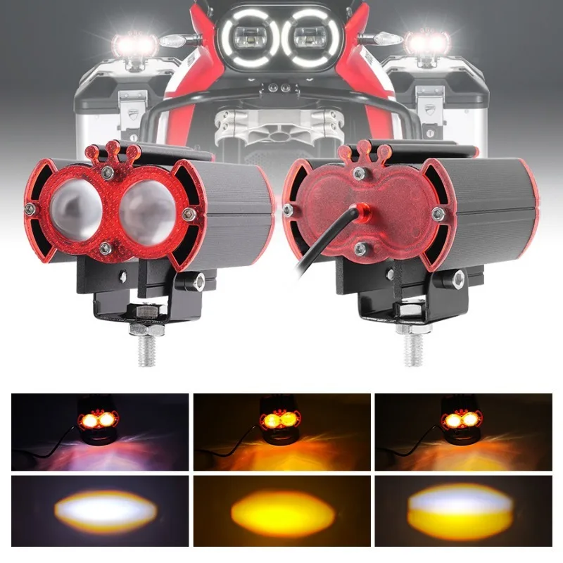 LED Motorcycle Headlights Super Bright Spotlights High and Low Beams White Yellow Spotlights Scooter Driving LED Lights Lamp 12V