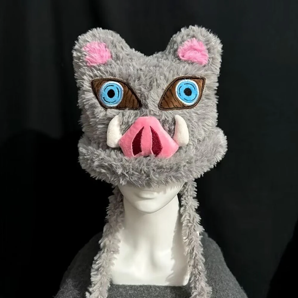 

Аниме Hashibira Inosuke, шапки для косплея, плюшевая мягкая шапка, унисекс, регулируемые теплые головные уборы для взрослых, костюм на Хэллоуин, реквизит для вечеринки